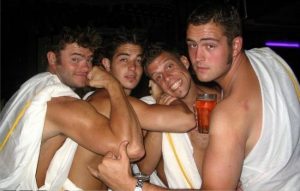 Helpful hunks toga themed party